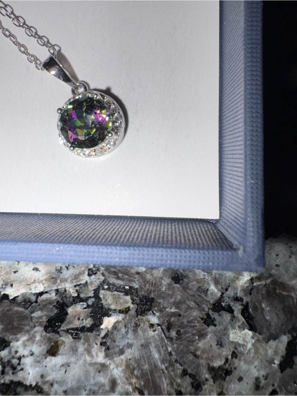 Round Mystic Topaz Halo Pendant Necklace - Silver Tone - Women Jewelry
